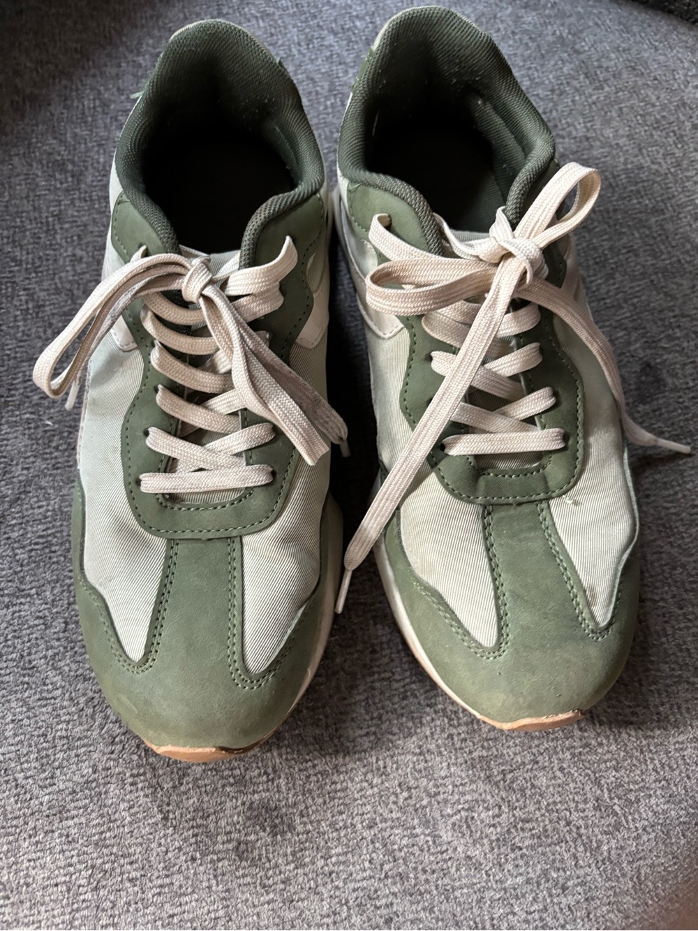 Green Suede & Canvas Sneakers - Olive/Tan